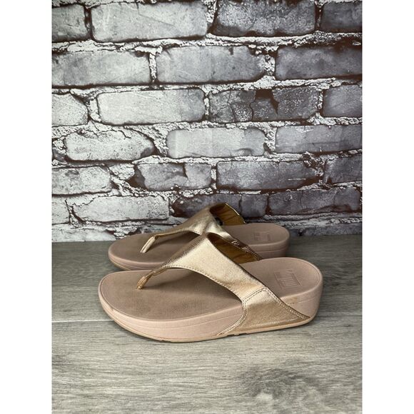 FitFlop Lulu Rose Gold Pink Synthetic Thong Wedge Sandals Women's Sz 8M US/39EU - Picture 14 of 16